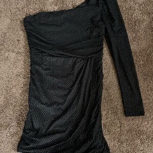 Lucy in the Sky Black One-Shoulder Dress with Sparkle Pattern